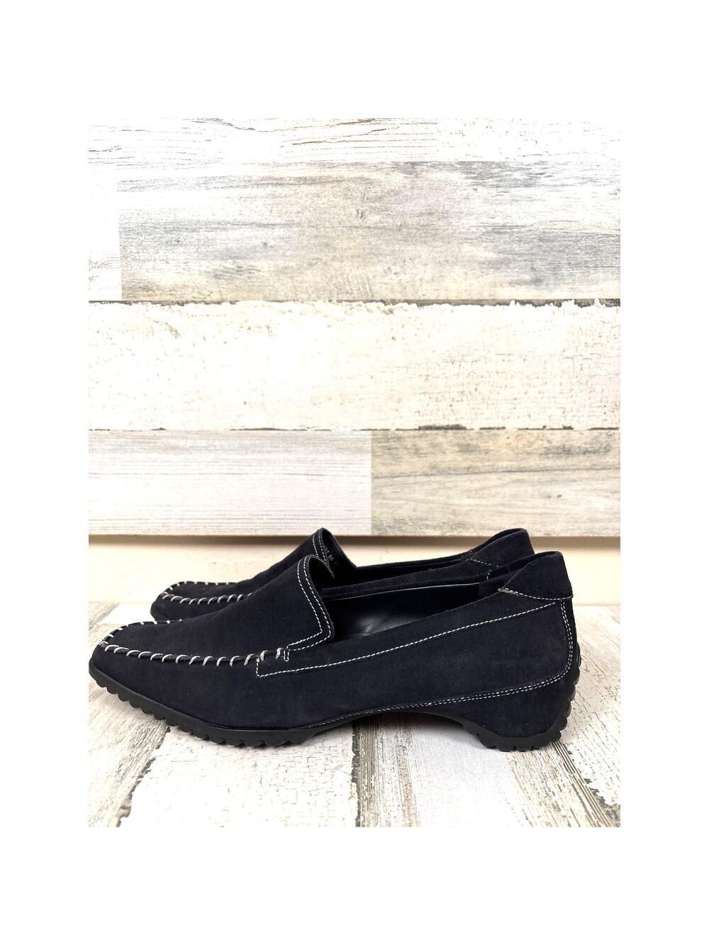 Ecco Womens 8 Black Suede Slip On Pointed Toe Driving Loafer Comfort NEW